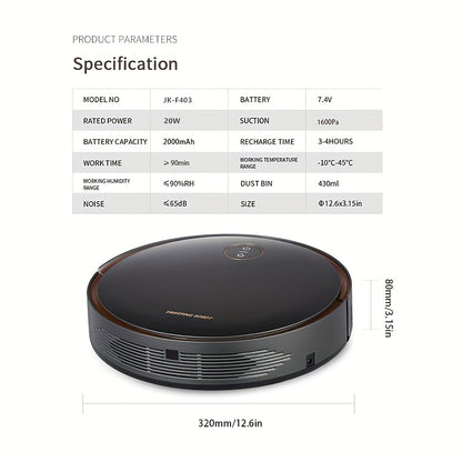 Smart Self-Charging Robot Vacuum Cleaner – 2-in-1 Cleaning for Pet Hair & Hard Floors