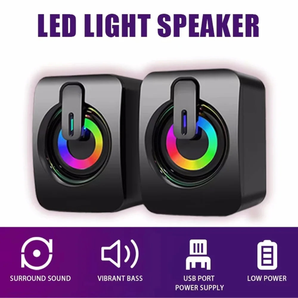 USB Wired PC Speakers with LED Light – HiFi Stereo Sound