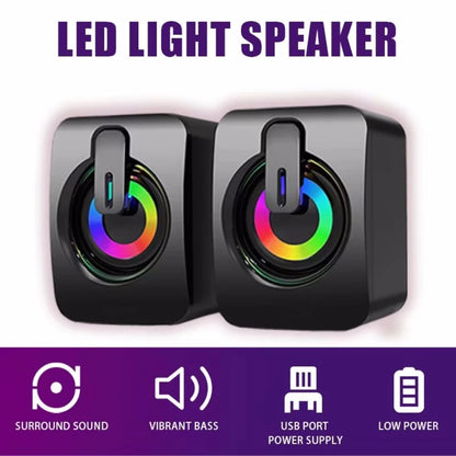 USB Wired PC Speakers with LED Light – HiFi Stereo Sound